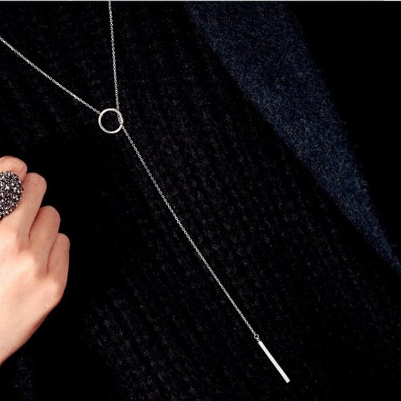 NEW 925 Sterling Silver Circle Long Chain Necklace - Picture 8 of 16